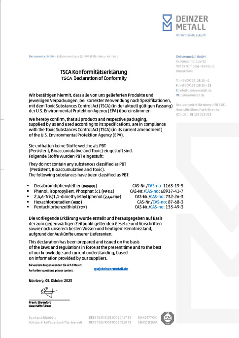TSCA Konformitätserklärung